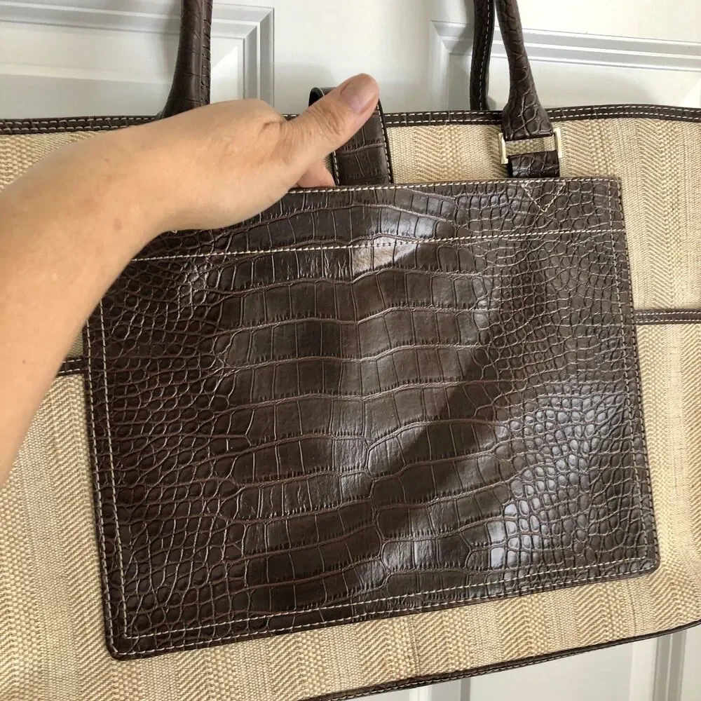 CROFT AND BARROW TOTE BAG LAPTOP BROWN/TAN SHOULDER CROCODILE & CAVANAS